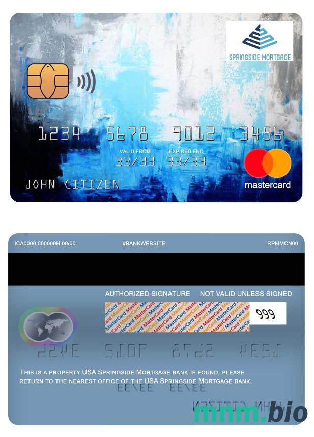 USA Springside Mortgage bank przykład karty mastercard w formacie PSD